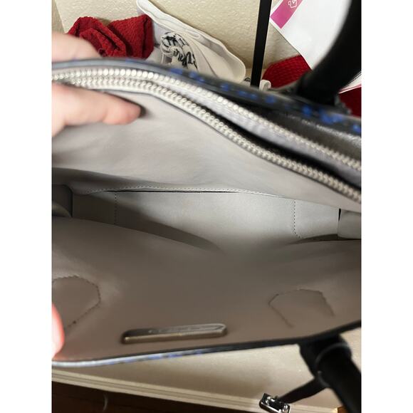 NWT Michael Kors Black Electric Blue Leopard Saffiano Mercer Large Tote - Picture 14 of 16